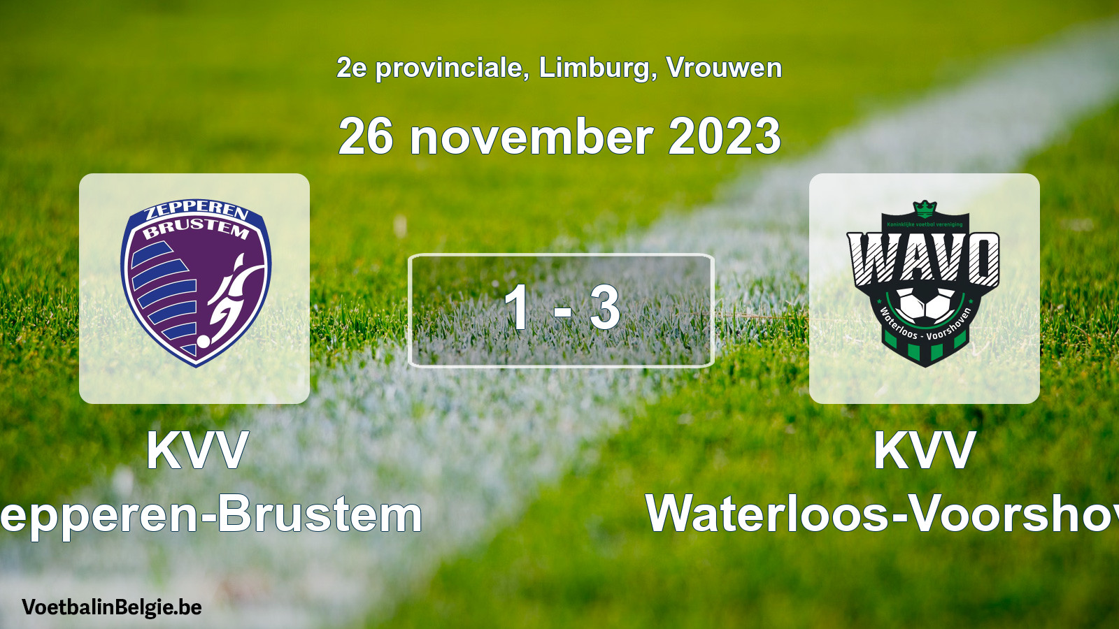 Gespeelde wedstrijd vrouwenvoetbal: KVV Zepperen-Brustem - KVV Waterloos-Voorshoven 1 - 3 (26 november 2023)
