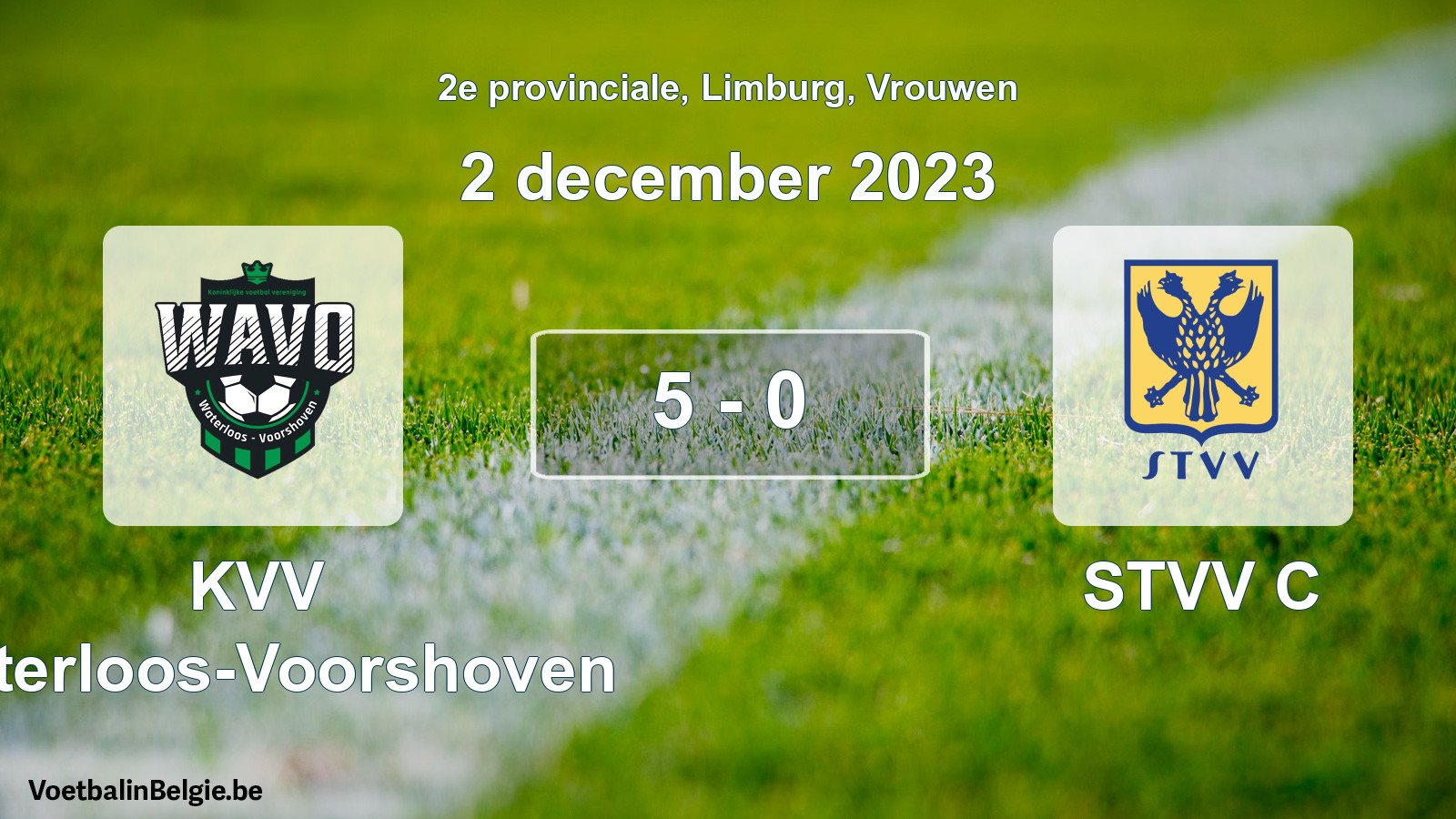 Gespeelde wedstrijd vrouwenvoetbal: KVV Waterloos-Voorshoven - STVV C 5 - 0 (2 december 2023)