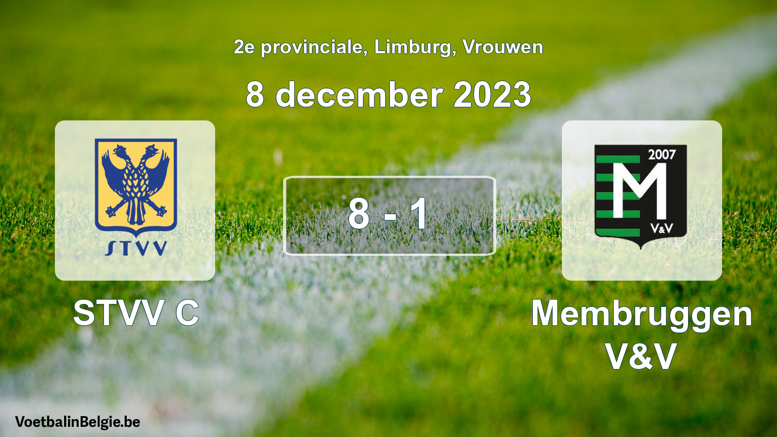 Gespeelde wedstrijd vrouwenvoetbal: STVV C - Membruggen V&V 8 - 1 (8 december 2023)