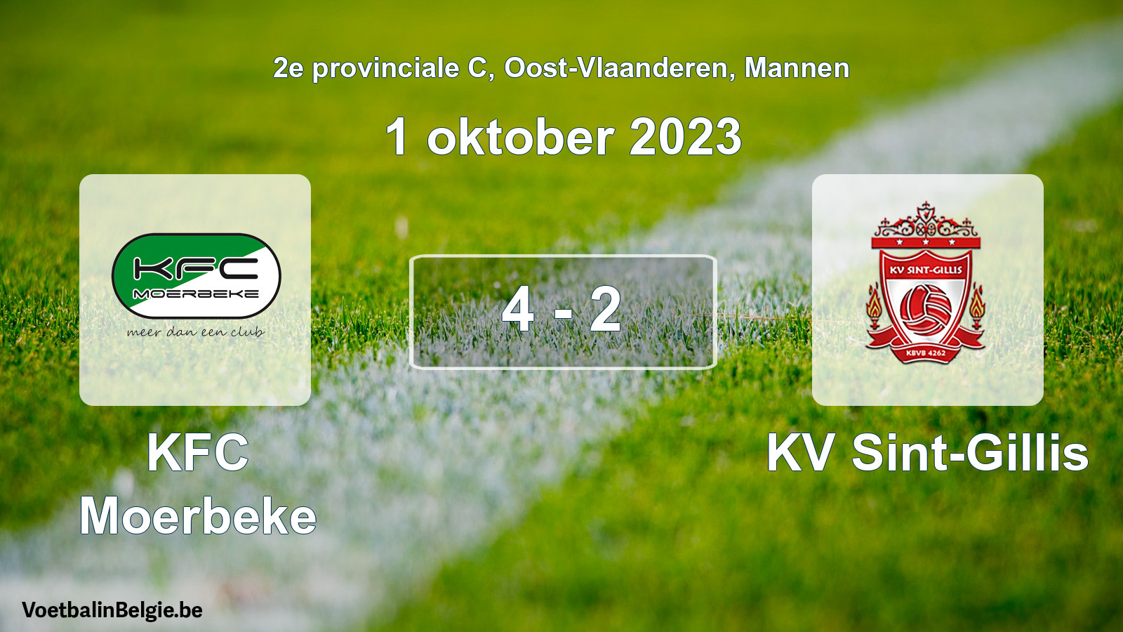 Gespeelde wedstrijd mannenvoetbal: KFC Moerbeke - KV Sint-Gillis 4 - 2 (1 oktober 2023)