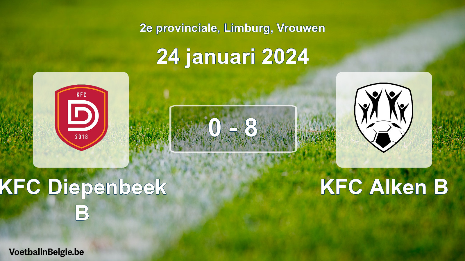 Gespeelde wedstrijd vrouwenvoetbal: KFC Diepenbeek B - KFC Alken B 0 - 8 (24 januari 2024)