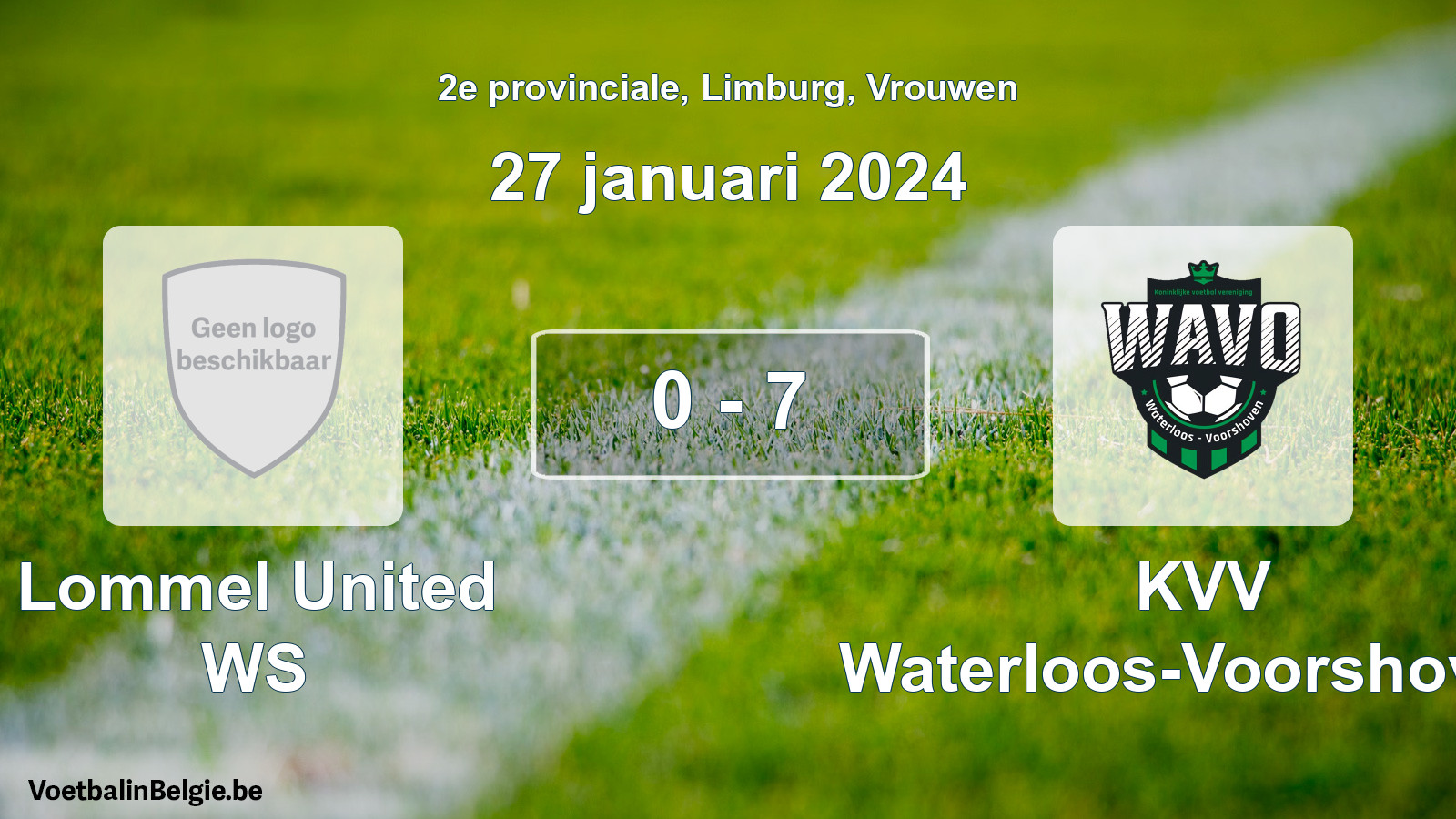 Gespeelde wedstrijd vrouwenvoetbal: Lommel United WS - KVV Waterloos-Voorshoven 0 - 7 (27 januari 2024)