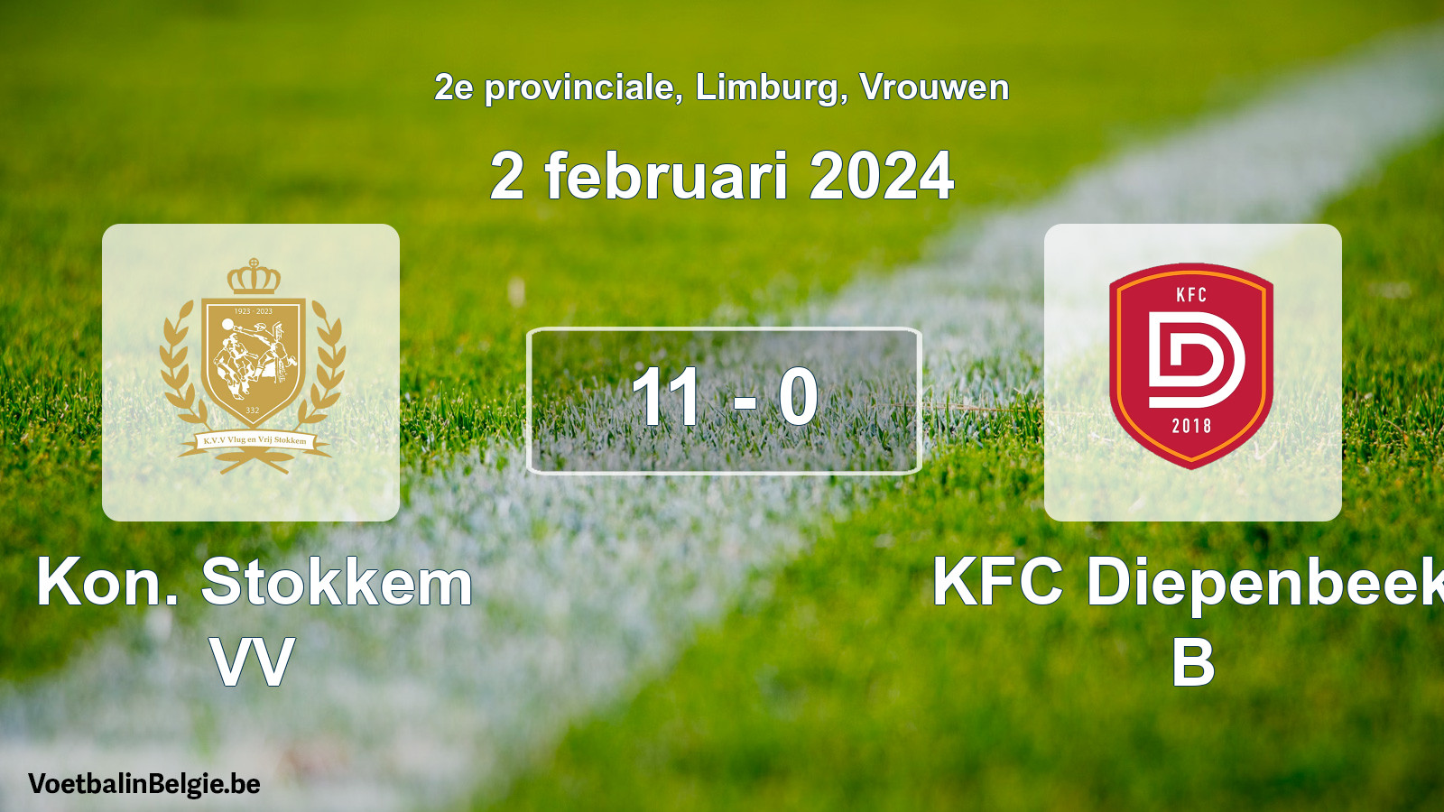 Gespeelde wedstrijd vrouwenvoetbal: Kon. Stokkem VV - KFC Diepenbeek B 11 - 0 (2 februari 2024)