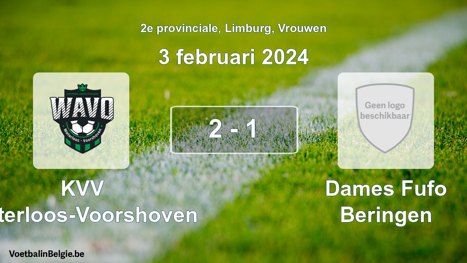 Gespeelde wedstrijd vrouwenvoetbal: KVV Waterloos-Voorshoven - Dames Fufo Beringen 2 - 1 (3 februari 2024)