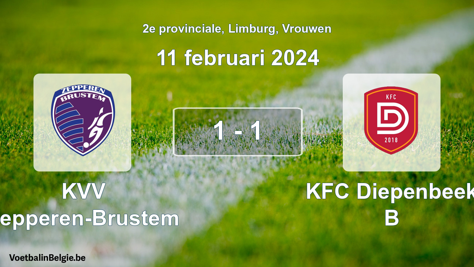Gespeelde wedstrijd vrouwenvoetbal: KVV Zepperen-Brustem - KFC Diepenbeek B 1 - 1 (11 februari 2024)