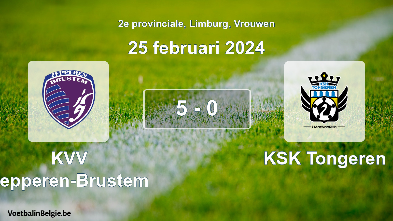 Gespeelde wedstrijd vrouwenvoetbal: KVV Zepperen-Brustem - KSK Tongeren 5 - 0 (25 februari 2024)