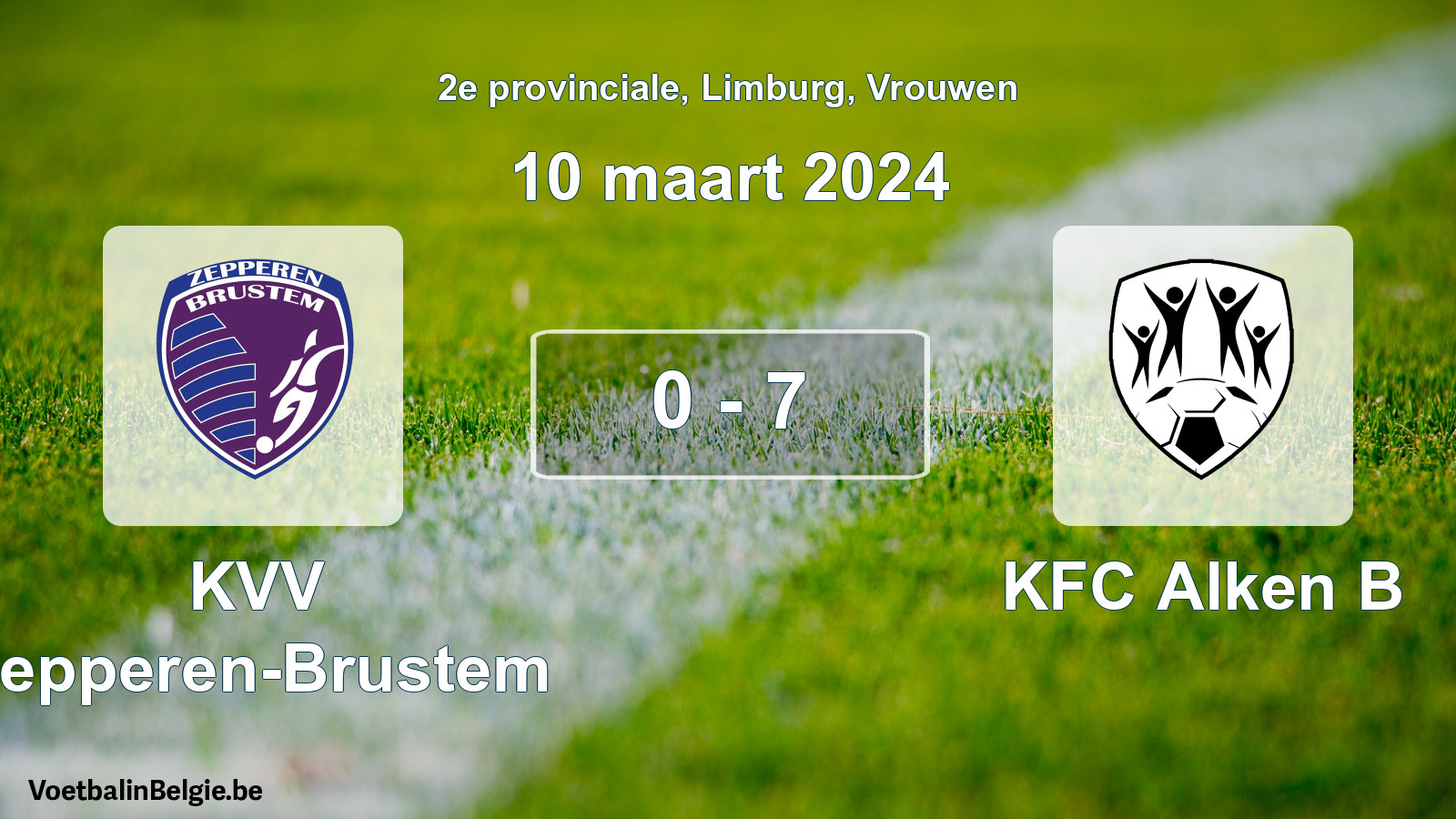 Gespeelde wedstrijd vrouwenvoetbal: KVV Zepperen-Brustem - KFC Alken B 0 - 7 (10 maart 2024)