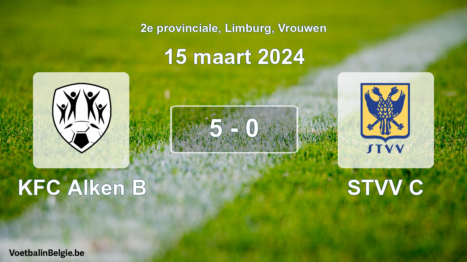 Gespeelde wedstrijd vrouwenvoetbal: KFC Alken B - STVV C 5 - 0 (15 maart 2024)