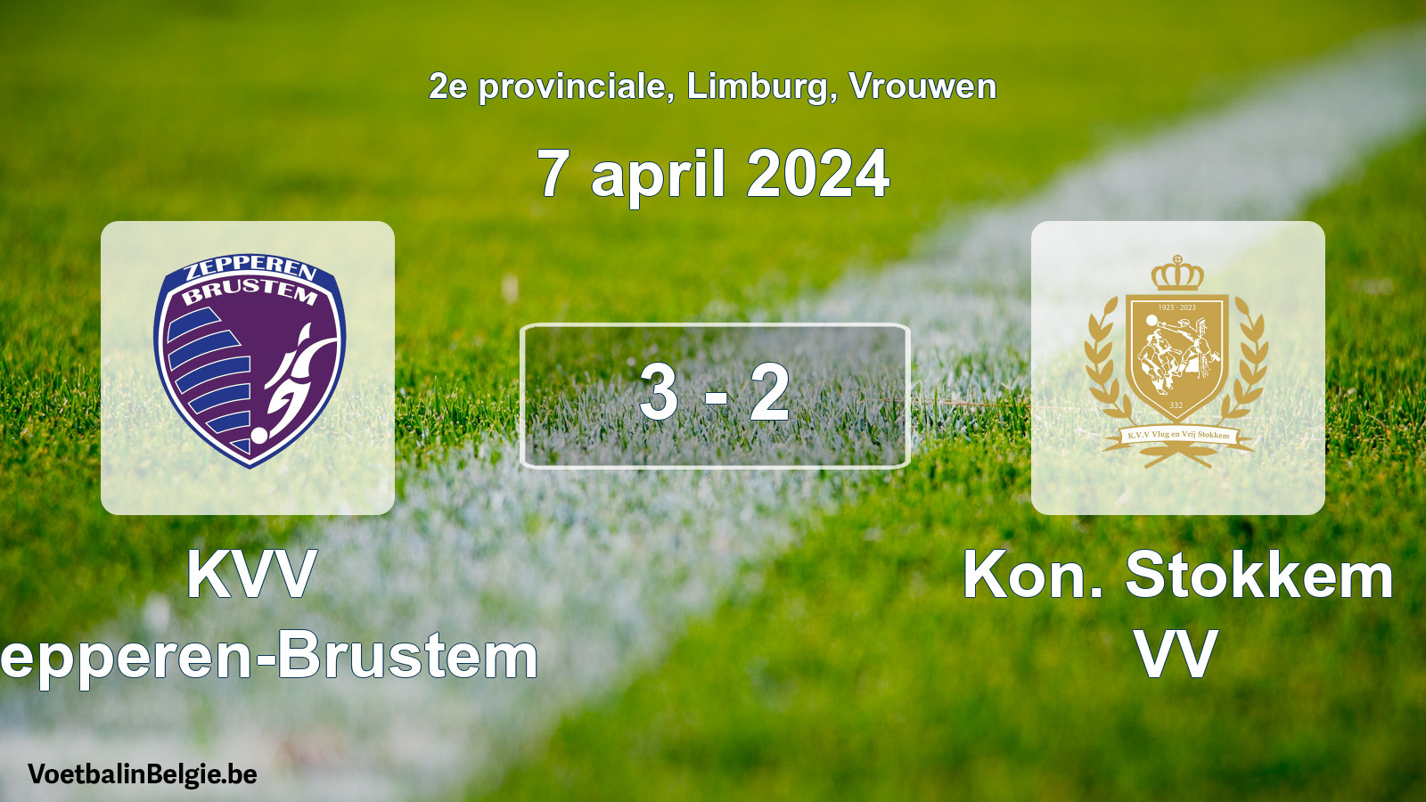 Gespeelde wedstrijd vrouwenvoetbal: KVV Zepperen-Brustem - Kon. Stokkem VV 3 - 2 (7 april 2024)
