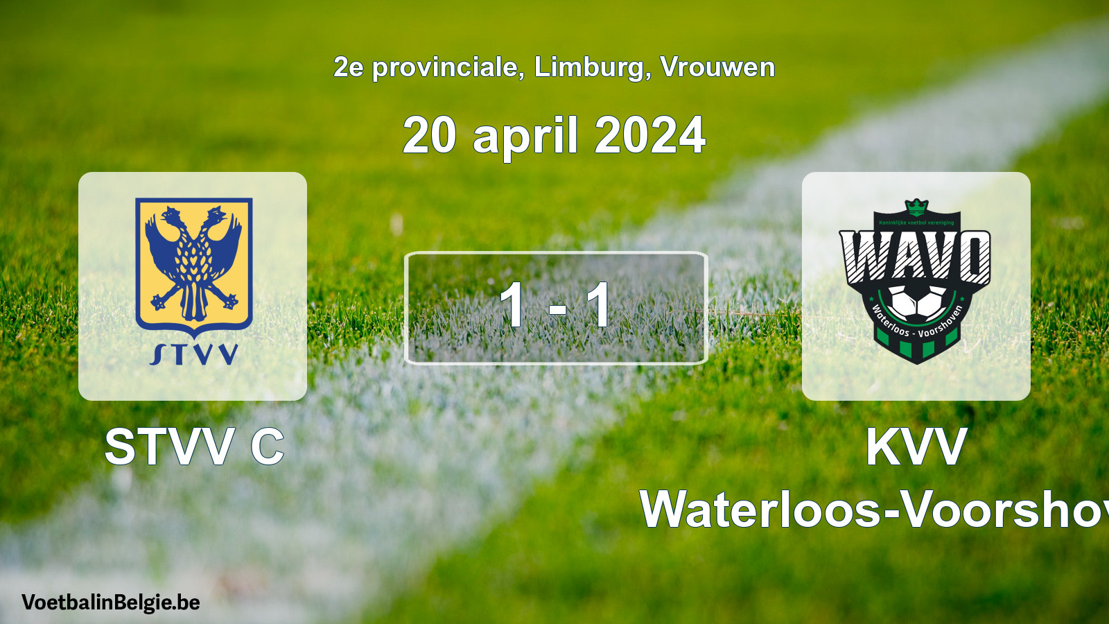 Gespeelde wedstrijd vrouwenvoetbal: STVV C - KVV Waterloos-Voorshoven 1 - 1 (20 april 2024)