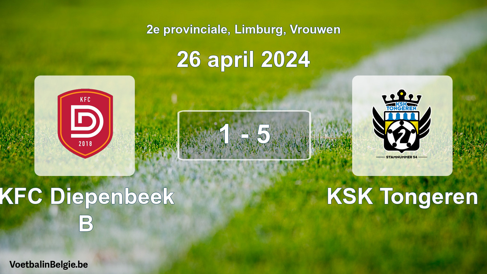 Gespeelde wedstrijd vrouwenvoetbal: KFC Diepenbeek B - KSK Tongeren 1 - 5 (26 april 2024)