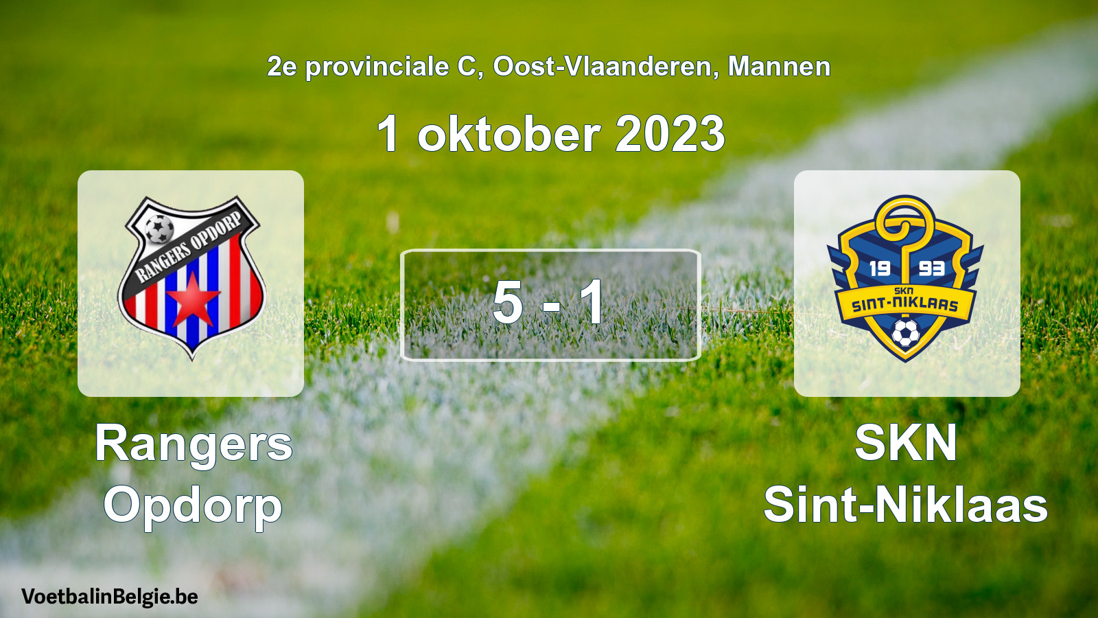 Gespeelde wedstrijd mannenvoetbal: Rangers Opdorp - SKN Sint-Niklaas 5 - 1 (1 oktober 2023)