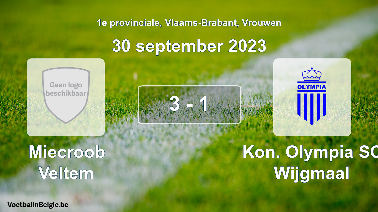 Gespeelde wedstrijd vrouwenvoetbal: Miecroob Veltem - Kon. Olympia SC Wijgmaal 3 - 1 (30 september 2023)