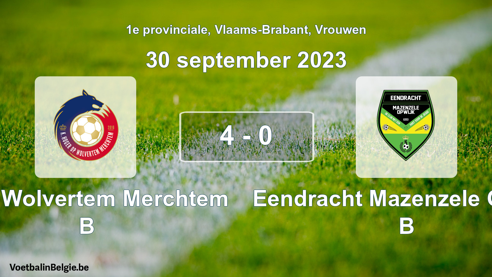Gespeelde wedstrijd vrouwenvoetbal: KHO Wolvertem Merchtem B - Eendracht Mazenzele Opwijk B 4 - 0 (30 september 2023)