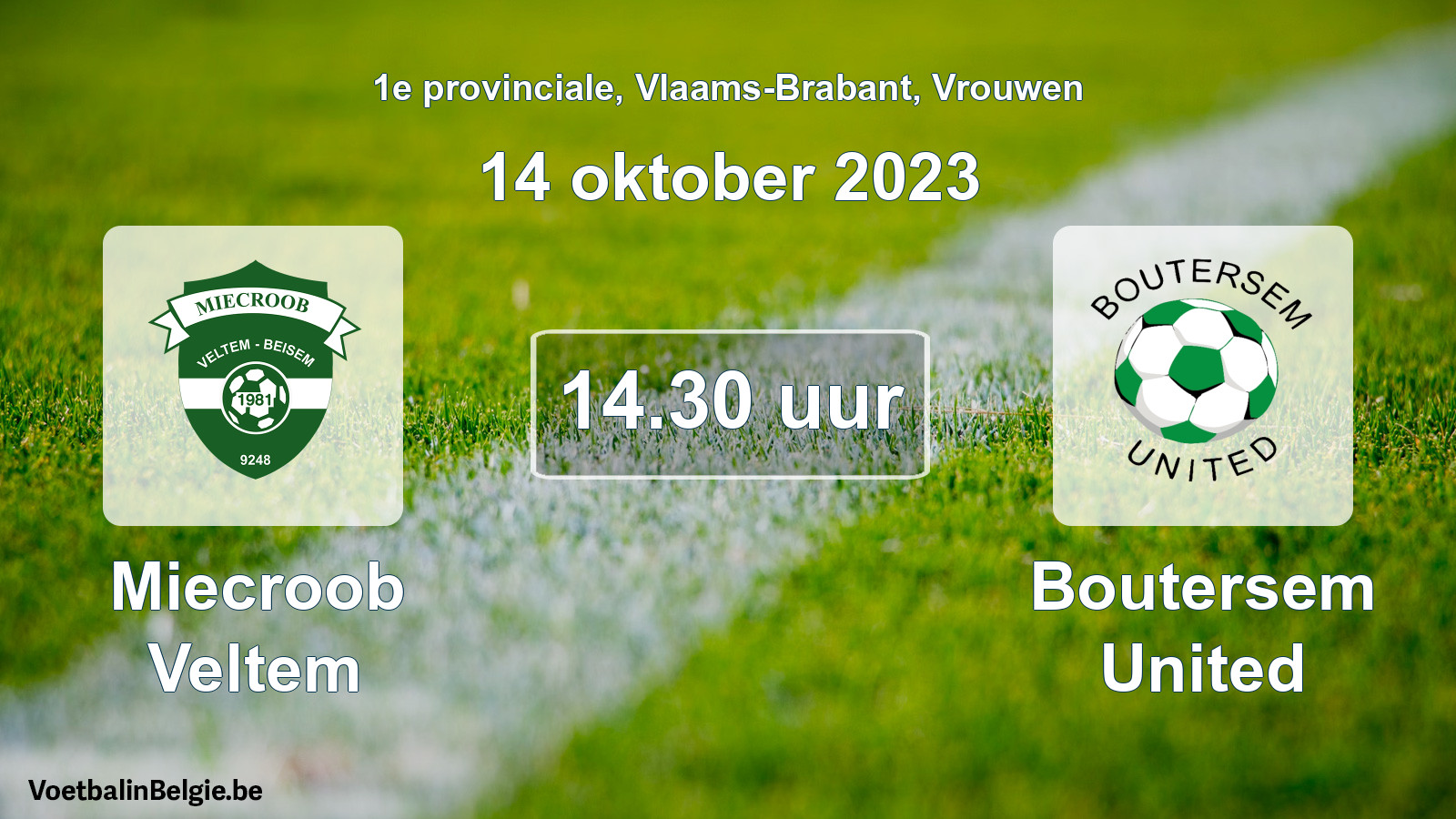 Geplande wedstrijd vrouwenvoetbal: Miecroob Veltem - Boutersem United (14 oktober 2023)