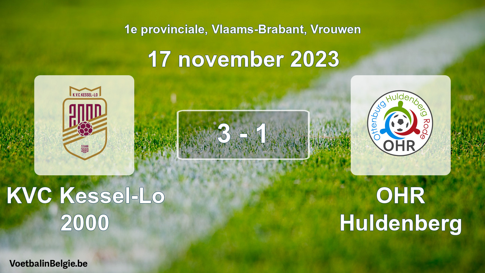 Gespeelde wedstrijd vrouwenvoetbal: KVC Kessel-Lo 2000 - OHR Huldenberg 3 - 1 (17 november 2023)