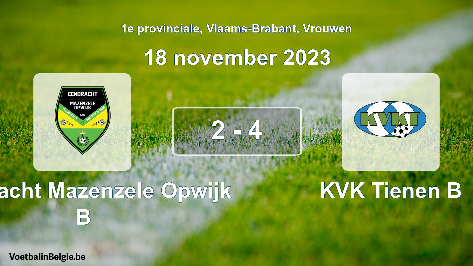 Gespeelde wedstrijd vrouwenvoetbal: Eendracht Mazenzele Opwijk B - KVK Tienen B 2 - 4 (18 november 2023)