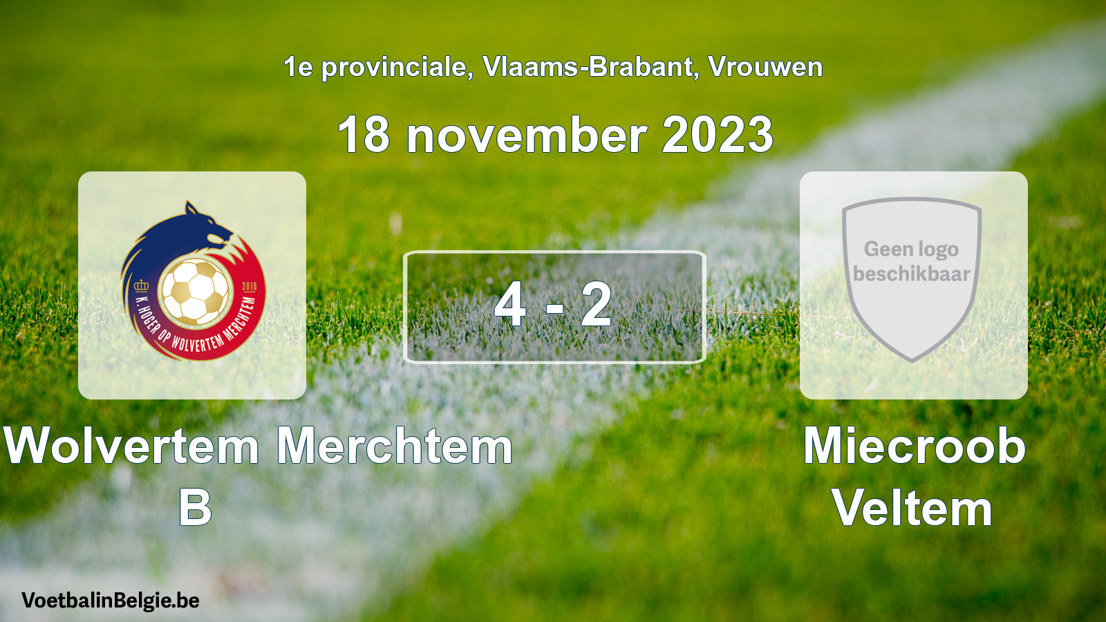 Gespeelde wedstrijd vrouwenvoetbal: KHO Wolvertem Merchtem B - Miecroob Veltem 4 - 2 (18 november 2023)