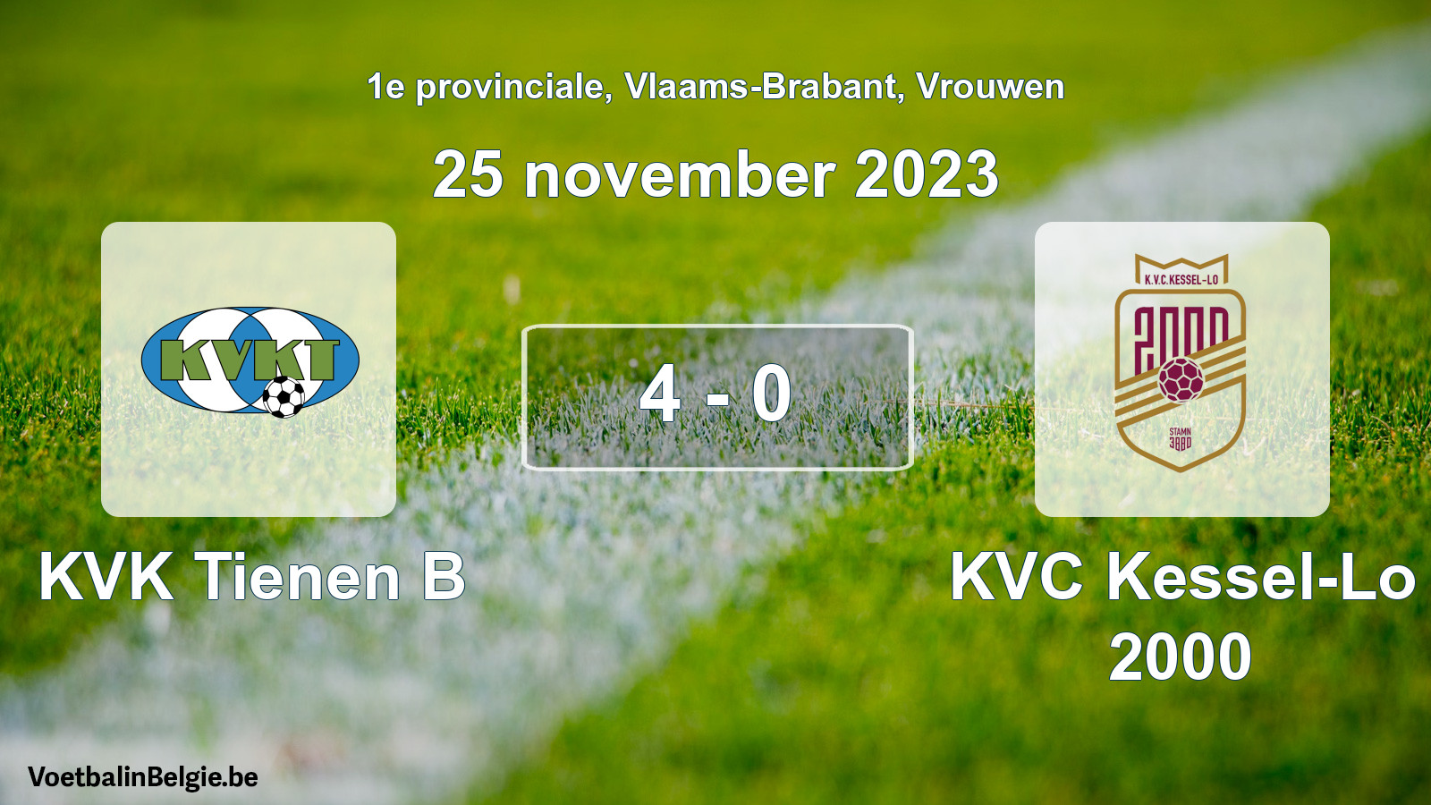 Gespeelde wedstrijd vrouwenvoetbal: KVK Tienen B - KVC Kessel-Lo 2000 4 - 0 (25 november 2023)