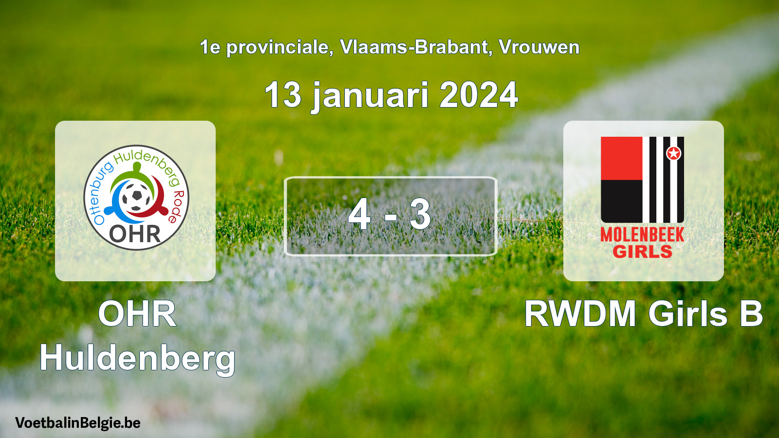Gespeelde wedstrijd vrouwenvoetbal: OHR Huldenberg - RWDM Girls B 4 - 3 (13 januari 2024)