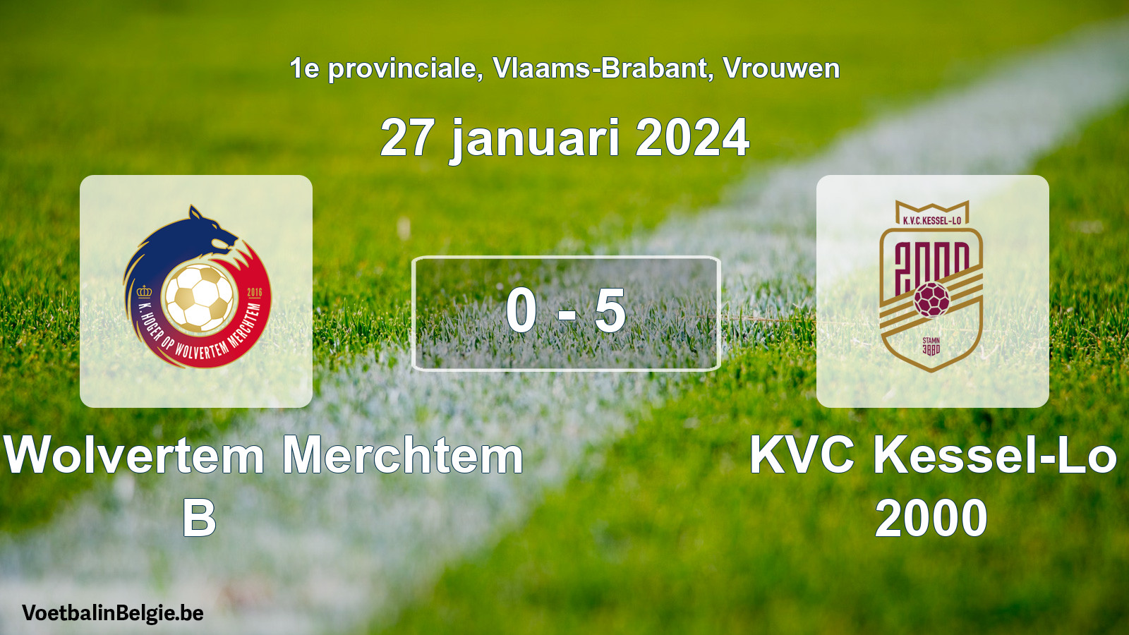 Gespeelde wedstrijd vrouwenvoetbal: KHO Wolvertem Merchtem B - KVC Kessel-Lo 2000 0 - 5 (27 januari 2024)