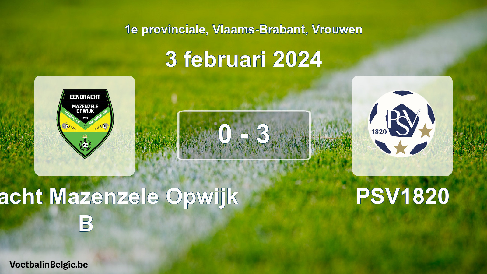 Gespeelde wedstrijd vrouwenvoetbal: Eendracht Mazenzele Opwijk B - PSV1820 0 - 3 (3 februari 2024)