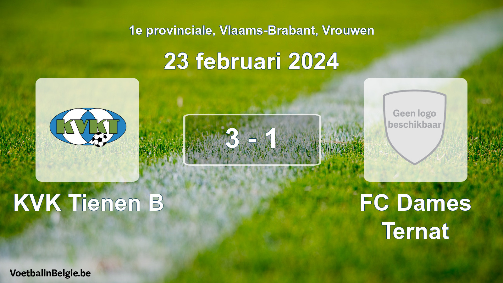 Gespeelde wedstrijd vrouwenvoetbal: KVK Tienen B - FC Dames Ternat 3 - 1 (23 februari 2024)