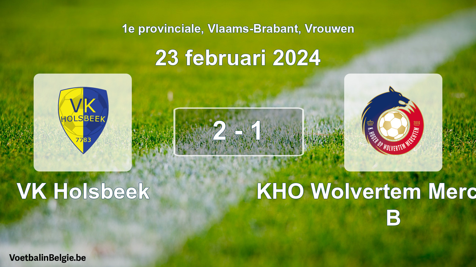 Gespeelde wedstrijd vrouwenvoetbal: VK Holsbeek - KHO Wolvertem Merchtem B 2 - 1 (23 februari 2024)