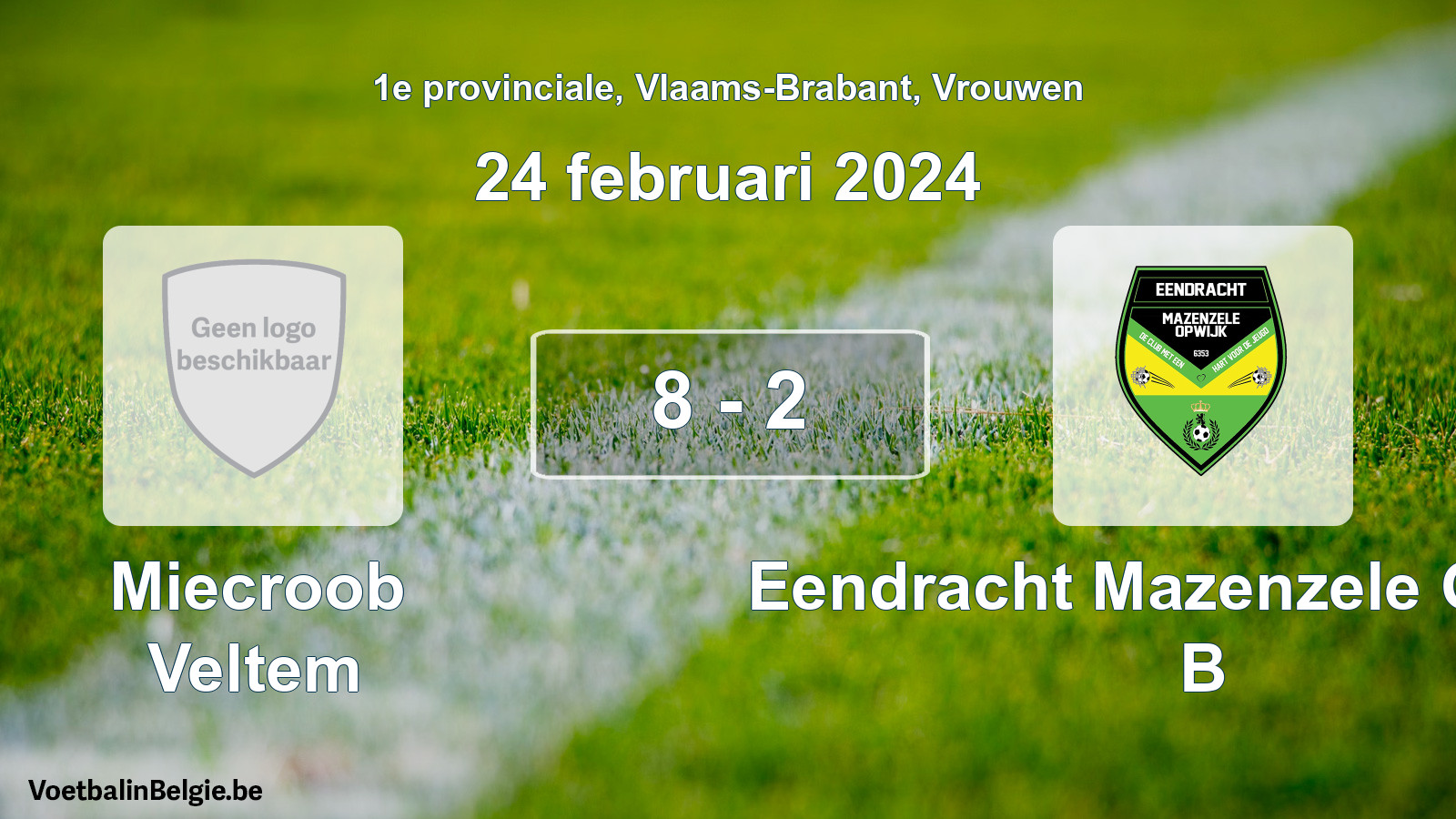 Gespeelde wedstrijd vrouwenvoetbal: Miecroob Veltem - Eendracht Mazenzele Opwijk B 8 - 2 (24 februari 2024)