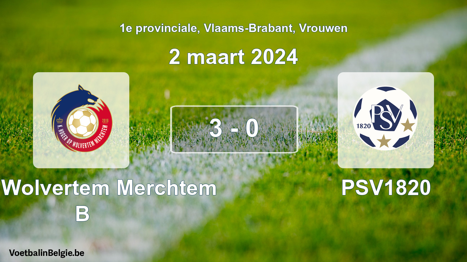 Gespeelde wedstrijd vrouwenvoetbal: KHO Wolvertem Merchtem B - PSV1820 3 - 0 (2 maart 2024)