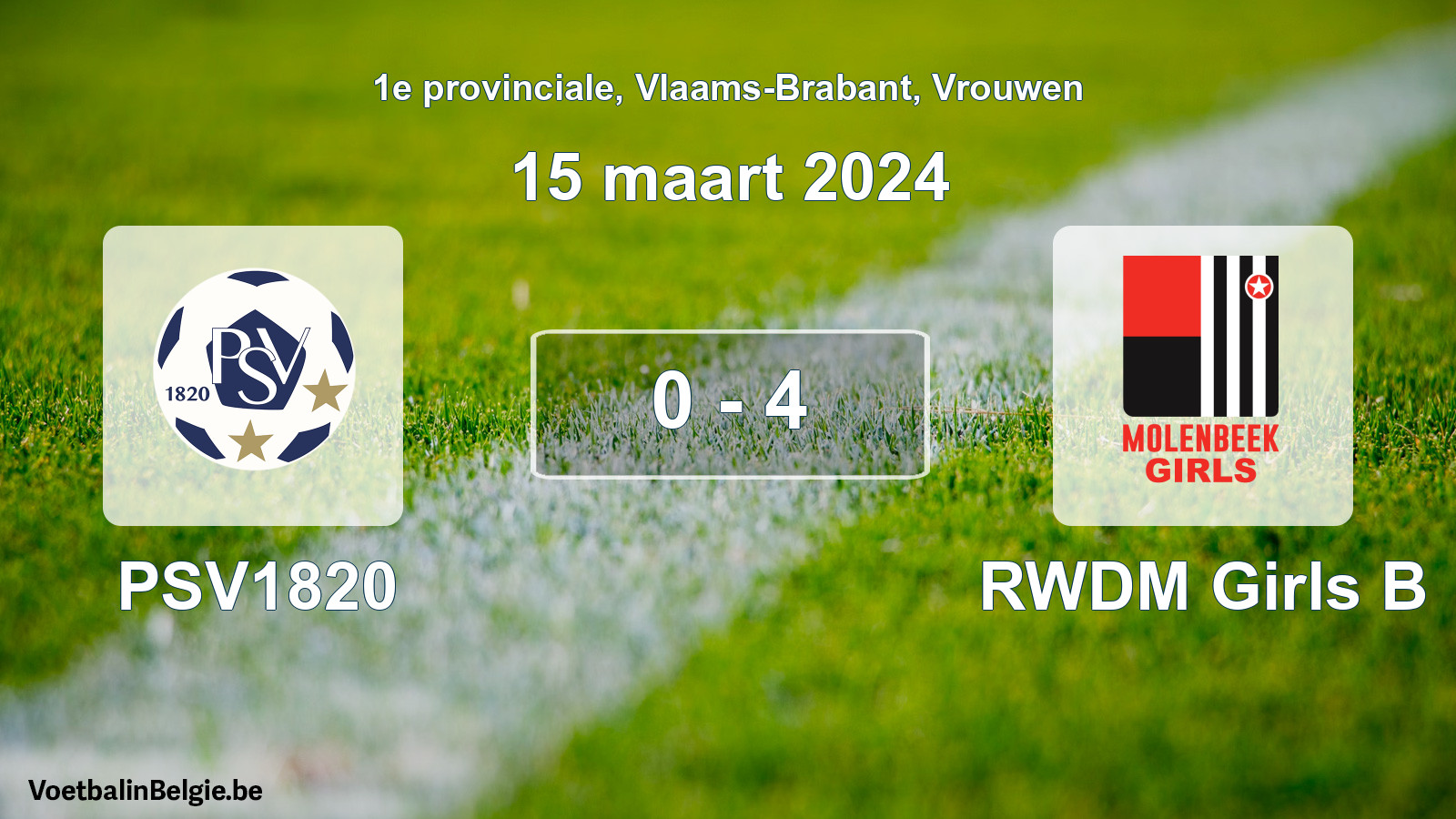 Gespeelde wedstrijd vrouwenvoetbal: PSV1820 - RWDM Girls B 0 - 4 (15 maart 2024)