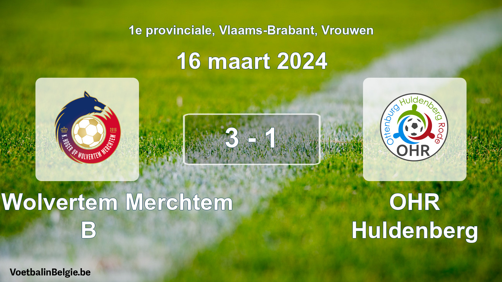Gespeelde wedstrijd vrouwenvoetbal: KHO Wolvertem Merchtem B - OHR Huldenberg 3 - 1 (16 maart 2024)