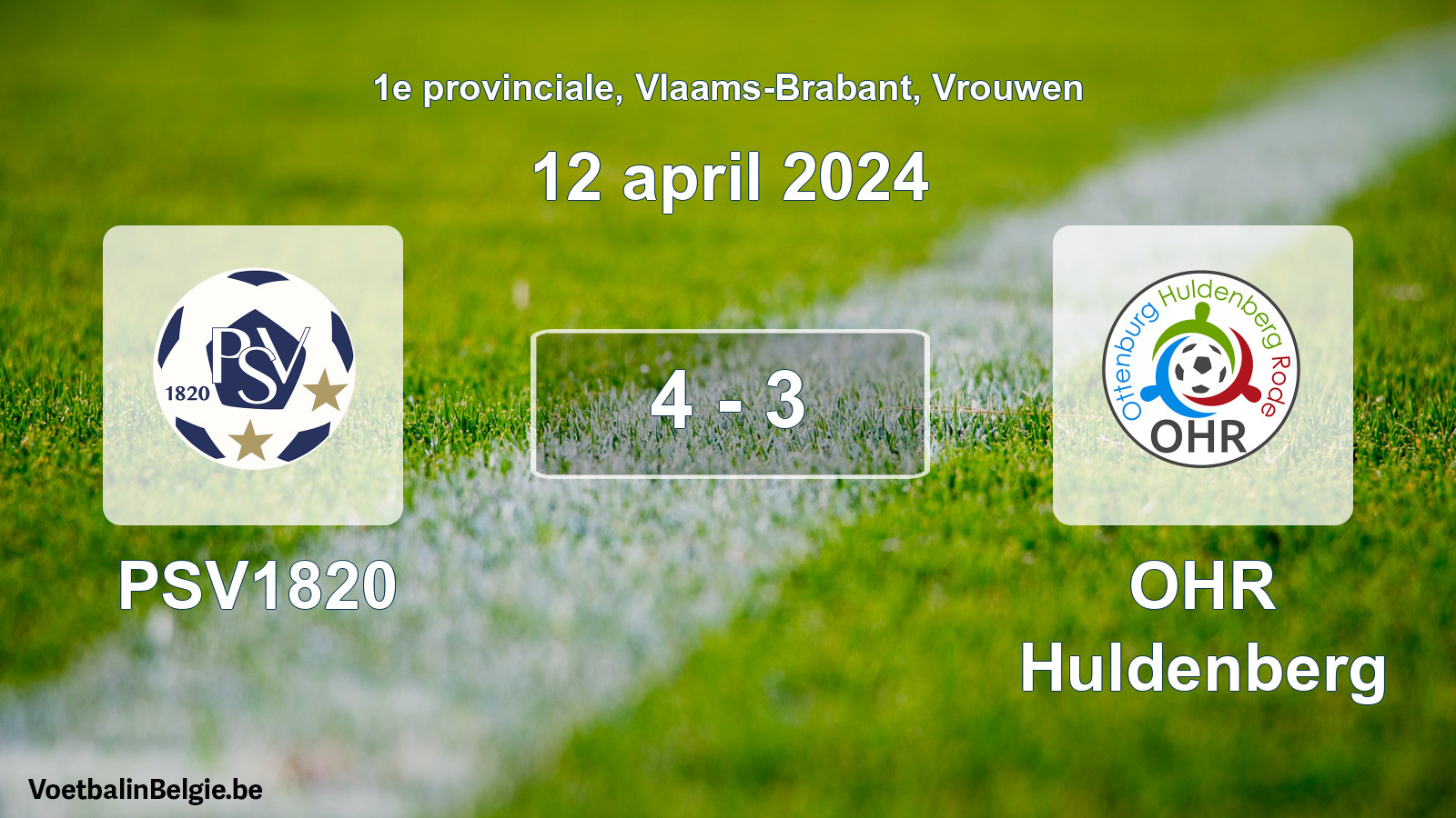 Gespeelde wedstrijd vrouwenvoetbal: PSV1820 - OHR Huldenberg 4 - 3 (12 april 2024)