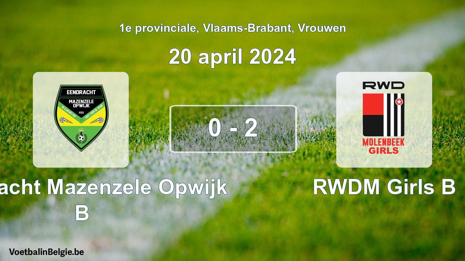 Gespieltes Spiel frauen-Fußball: Eendracht Mazenzele Opwijk B - RWDM Girls B 0 - 2 (20 April 2024)