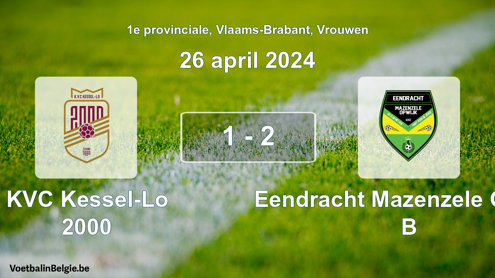 Gespeelde wedstrijd vrouwenvoetbal: KVC Kessel-Lo 2000 - Eendracht Mazenzele Opwijk B 1 - 2 (26 april 2024)