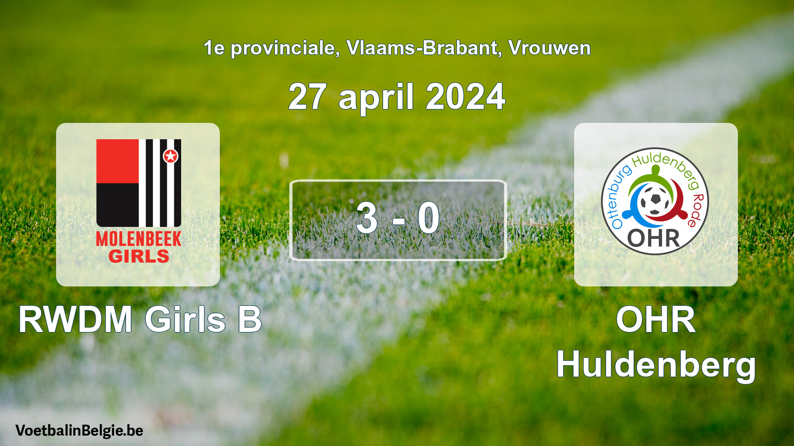 Gespeelde wedstrijd vrouwenvoetbal: RWDM Girls B - OHR Huldenberg 3 - 0 (27 april 2024)