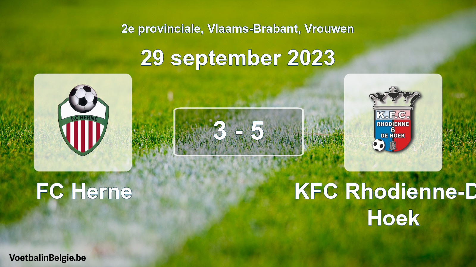 Gespeelde wedstrijd vrouwenvoetbal: FC Herne - KFC Rhodienne-De Hoek 3 - 5 (29 september 2023)