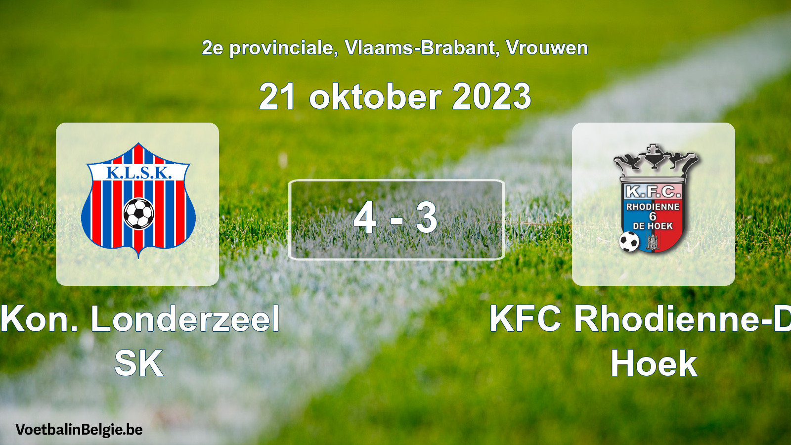 Gespeelde wedstrijd vrouwenvoetbal: Kon. Londerzeel SK - KFC Rhodienne-De Hoek 4 - 3 (21 oktober 2023)