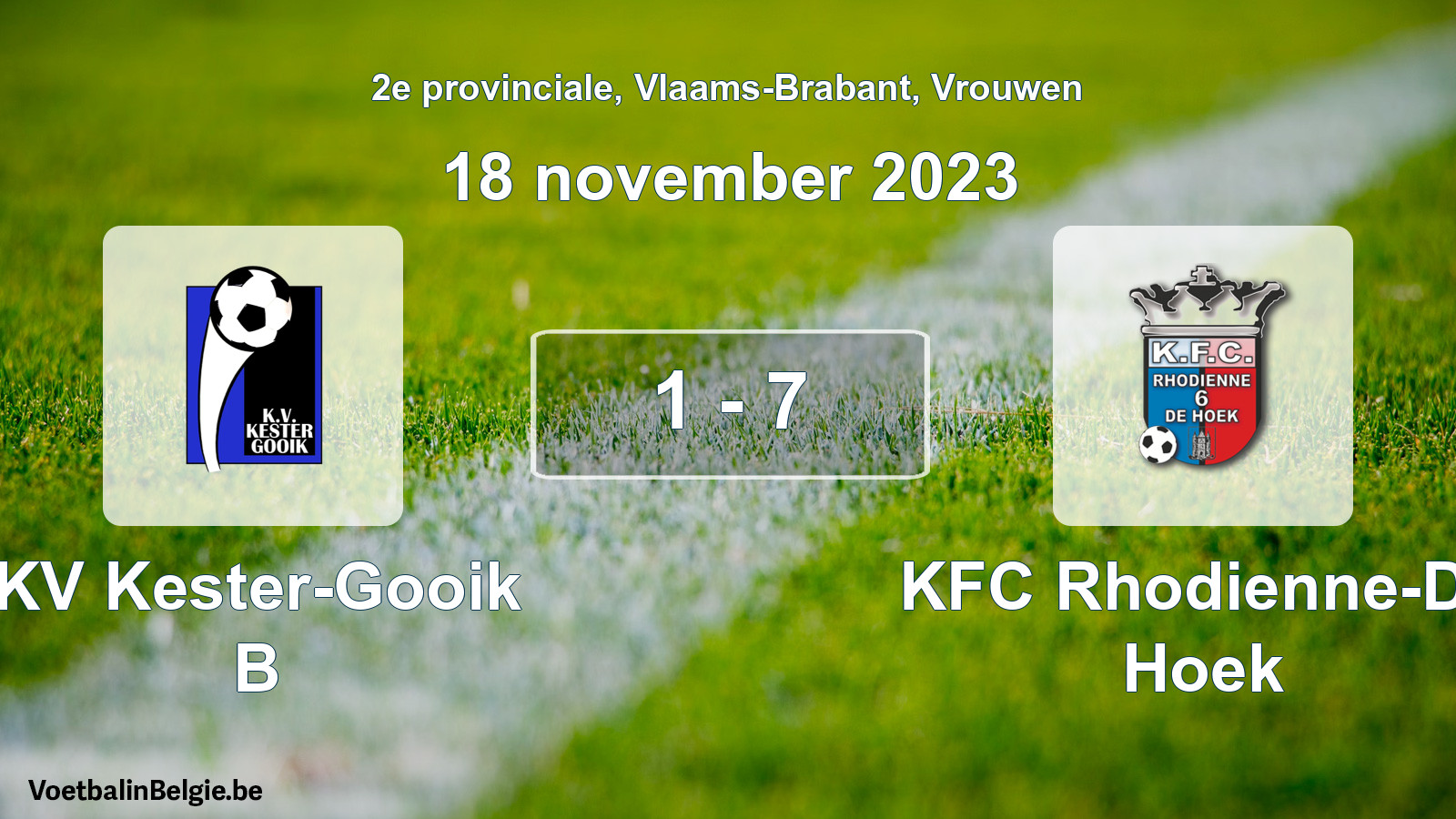 Gespeelde wedstrijd vrouwenvoetbal: KV Kester-Gooik B - KFC Rhodienne-De Hoek 1 - 7 (18 november 2023)