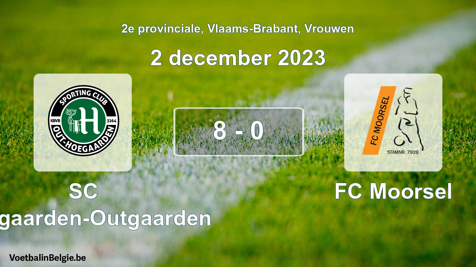 Gespeelde wedstrijd vrouwenvoetbal: SC Hoegaarden-Outgaarden - FC Moorsel 8 - 0 (2 december 2023)