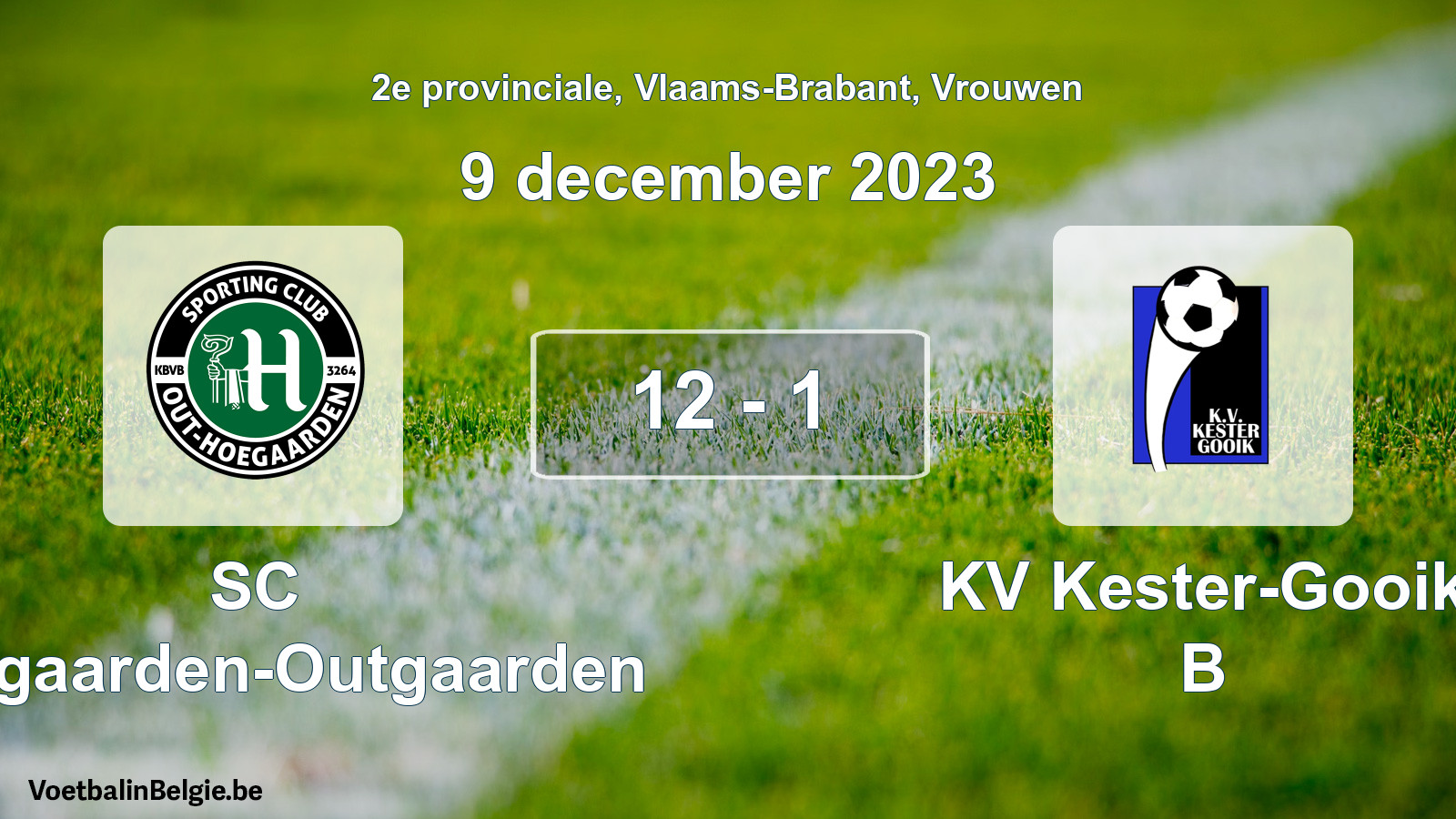 Gespeelde wedstrijd vrouwenvoetbal: SC Hoegaarden-Outgaarden - KV Kester-Gooik B 12 - 1 (9 december 2023)