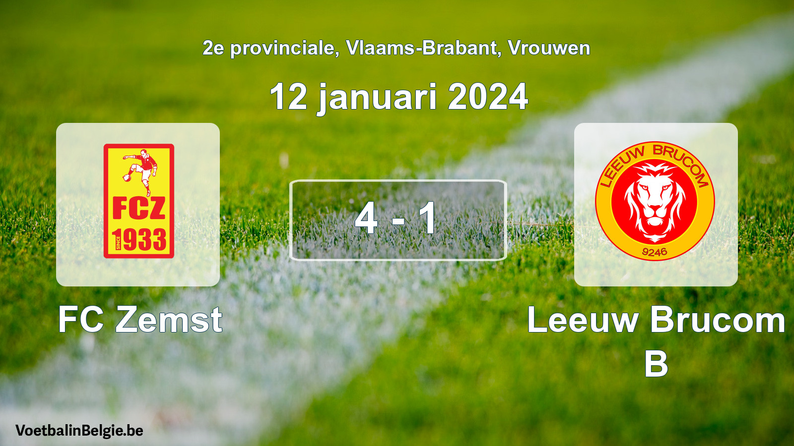 Gespeelde wedstrijd vrouwenvoetbal: FC Zemst - Leeuw Brucom B 4 - 1 (12 januari 2024)