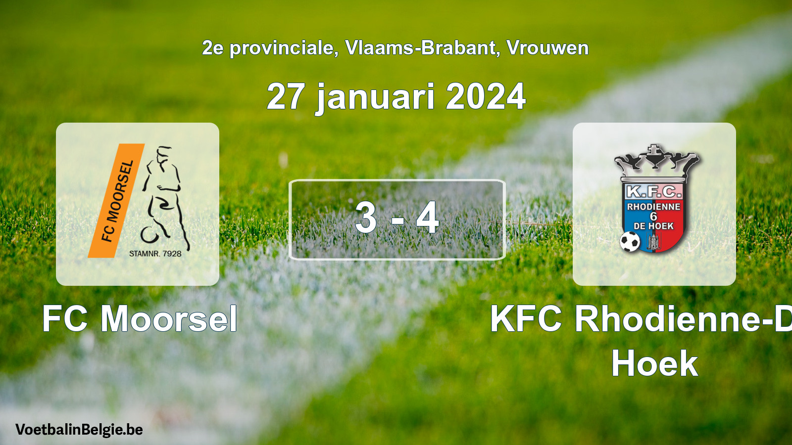 Gespeelde wedstrijd vrouwenvoetbal: FC Moorsel - KFC Rhodienne-De Hoek 3 - 4 (27 januari 2024)