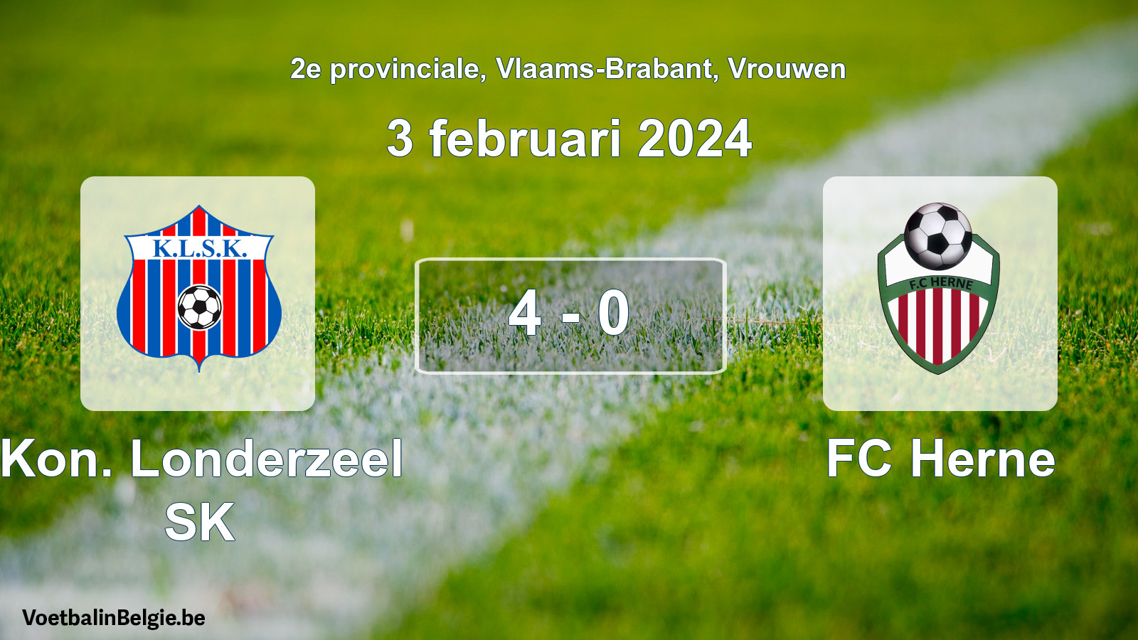 Gespeelde wedstrijd vrouwenvoetbal: Kon. Londerzeel SK - FC Herne 4 - 0 (3 februari 2024)