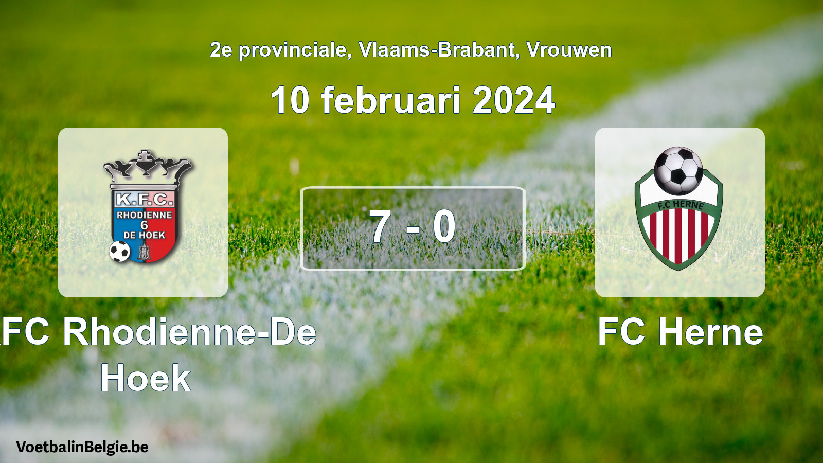 Gespeelde wedstrijd vrouwenvoetbal: KFC Rhodienne-De Hoek - FC Herne 7 - 0 (10 februari 2024)