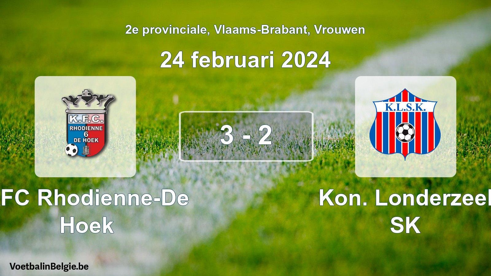 Gespeelde wedstrijd vrouwenvoetbal: KFC Rhodienne-De Hoek - Kon. Londerzeel SK 3 - 2 (24 februari 2024)