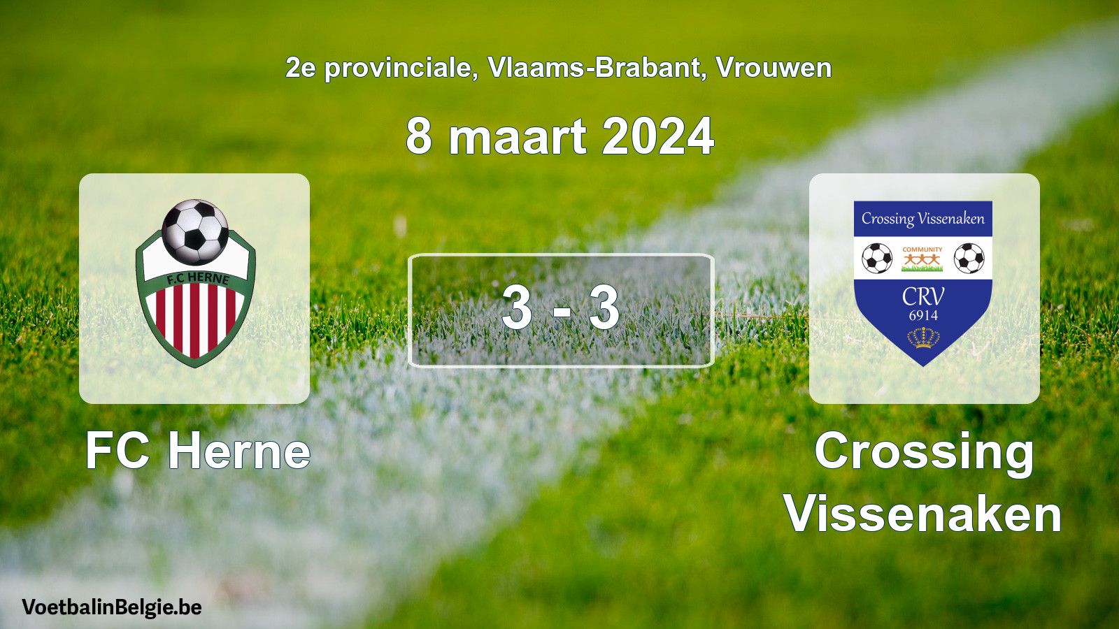 Gespeelde wedstrijd vrouwenvoetbal: FC Herne - Crossing Vissenaken 3 - 3 (8 maart 2024)