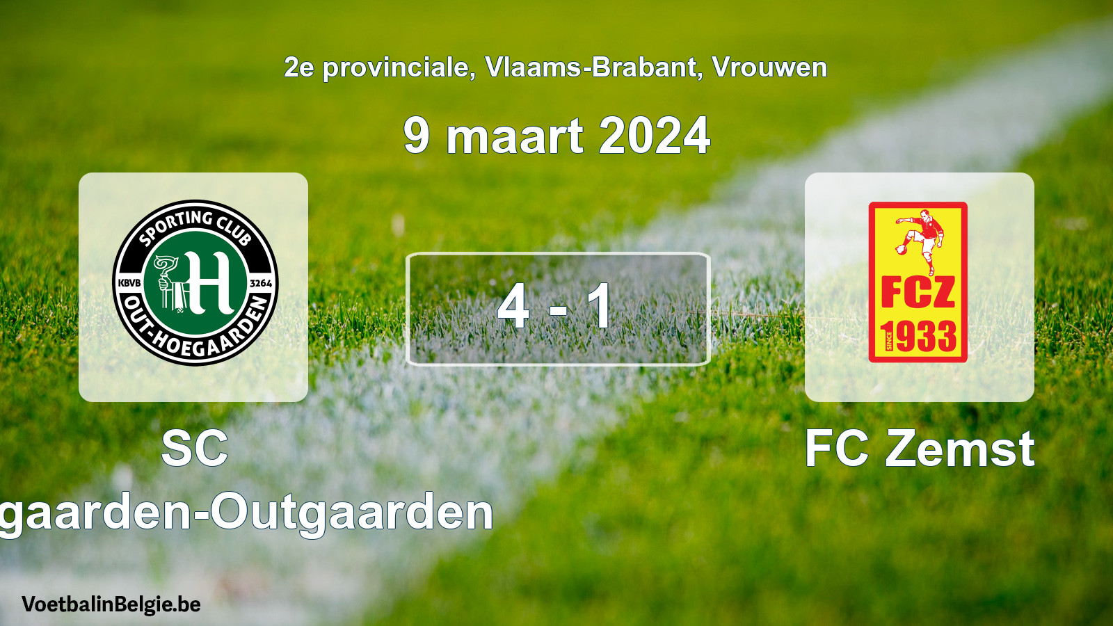 Gespeelde wedstrijd vrouwenvoetbal: SC Hoegaarden-Outgaarden - FC Zemst 4 - 1 (9 maart 2024)