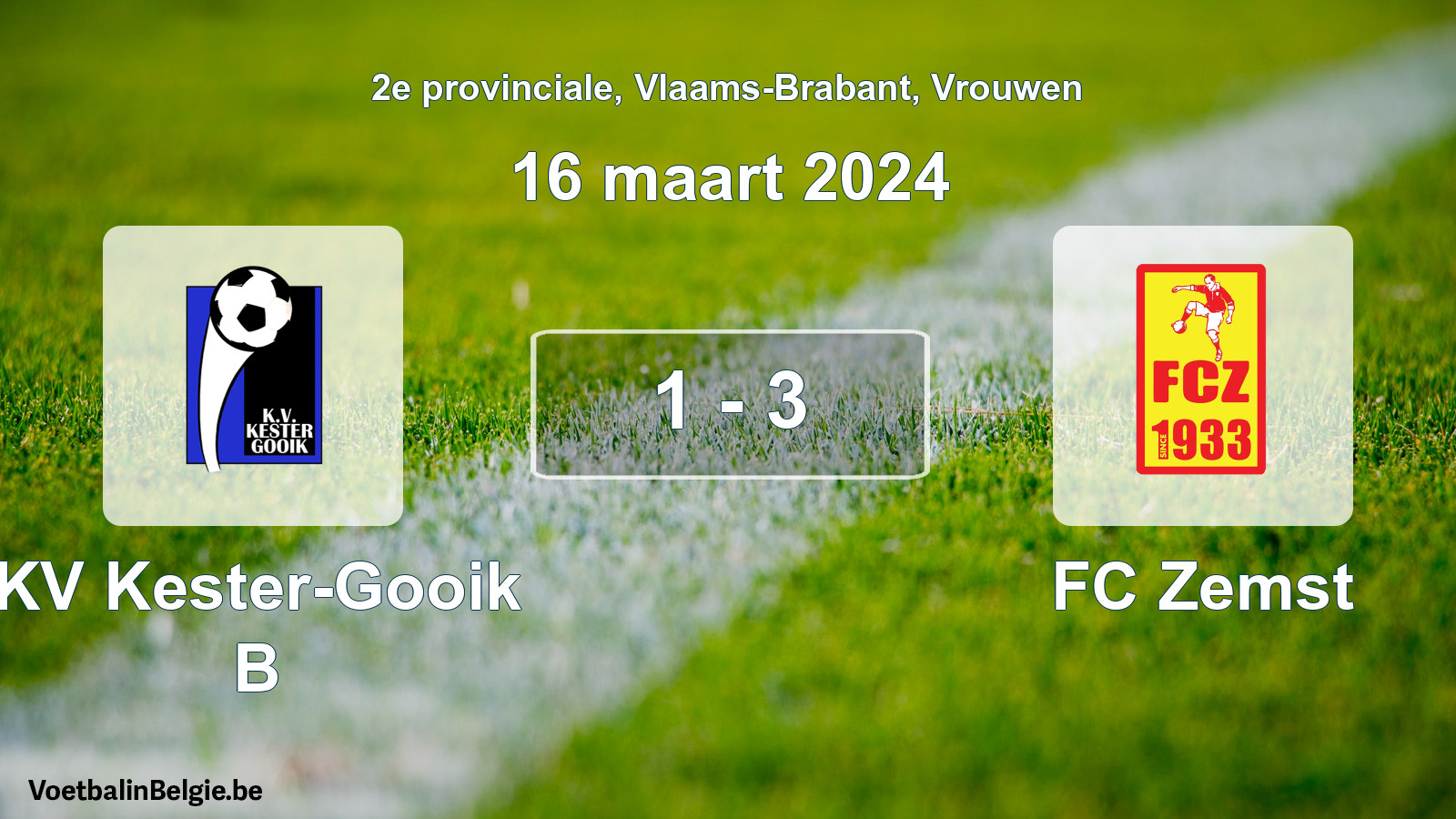 Gespeelde wedstrijd vrouwenvoetbal: KV Kester-Gooik B - FC Zemst 1 - 3 (16 maart 2024)