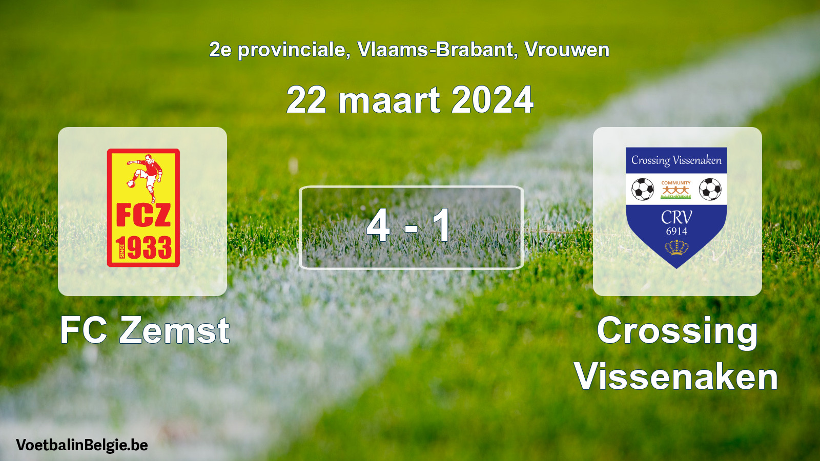 Gespeelde wedstrijd vrouwenvoetbal: FC Zemst - Crossing Vissenaken 4 - 1 (22 maart 2024)